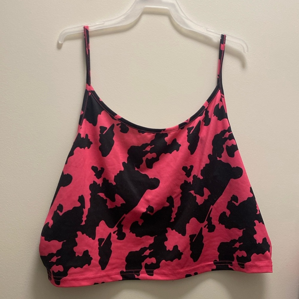 Two piece pink and black cow pattern.